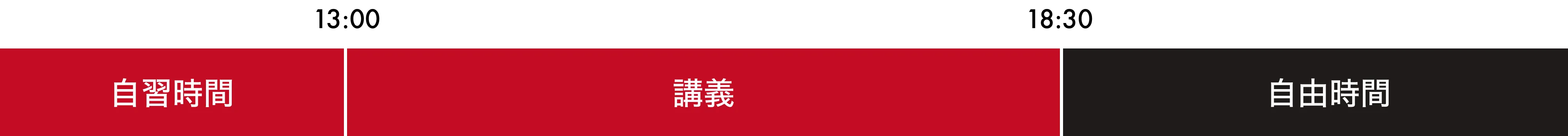 自習時間、講義、自由時間で構成される1日のスケジュール